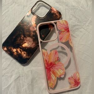 Two IPhone 16 pro max cases: Floral and Animal print